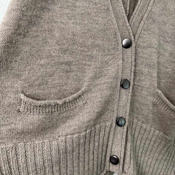 Wrap London Marled Brown 100% Alpaca Rib Trim Cardigan Sweater Womens Medium - Picture 2 of 8